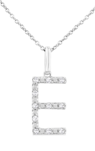 Silver Block 'E' Initial Diamond Pendant 