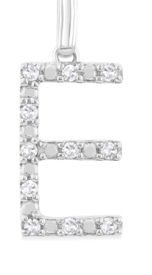 Silver Block 'E' Initial Diamond Pendant 