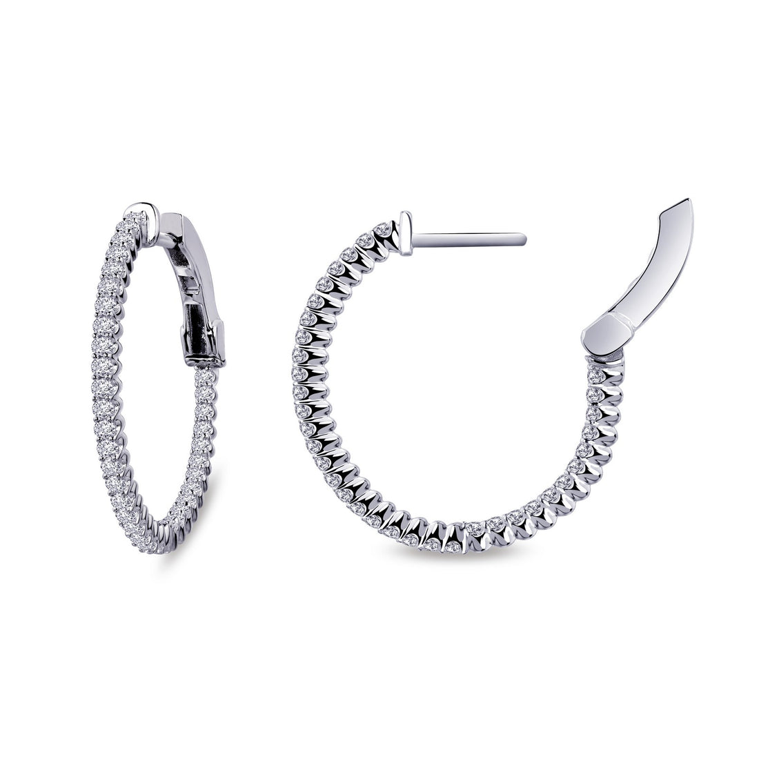 Fun and elegant. These inside out hoop earrings are set with Lafonn's signature Lassaire simulated diamonds in sterling silver bonded with platinum. 20 mm diameter