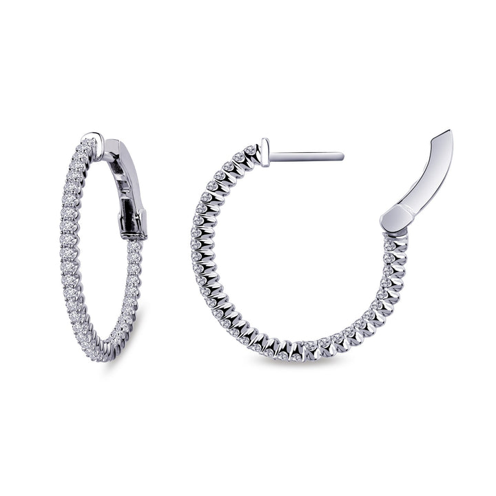 Fun and elegant. These inside out hoop earrings are set with Lafonn's signature Lassaire simulated diamonds in sterling silver bonded with platinum. 20 mm diameter