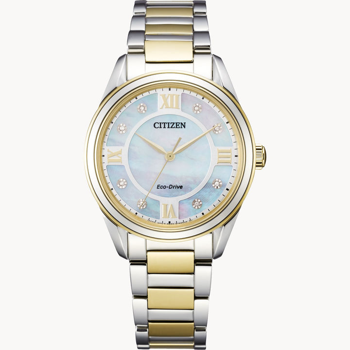 From the 32mm two-tone stainless-steel case to the two-tone bracelet with a deployment clasp, the Arezzo from Citizen marries elegant style with sporty function.