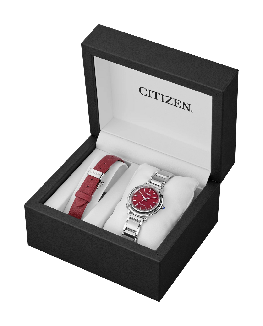 CITIZEN L ARCLY | LADIES EC-DRIVE WATCH | STAINLESS STEEL | RED DIAL | EM1091-67X - Brownee Jewelers