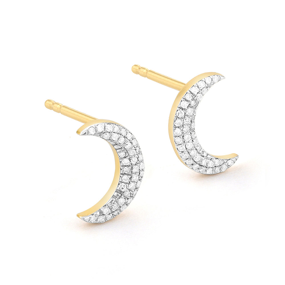 Diamond Moon Stud Earrings