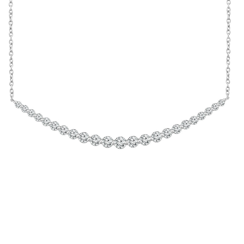 14K White Gold Lab-Grown Diamond Curved Bar Necklace – 1.00 CTW