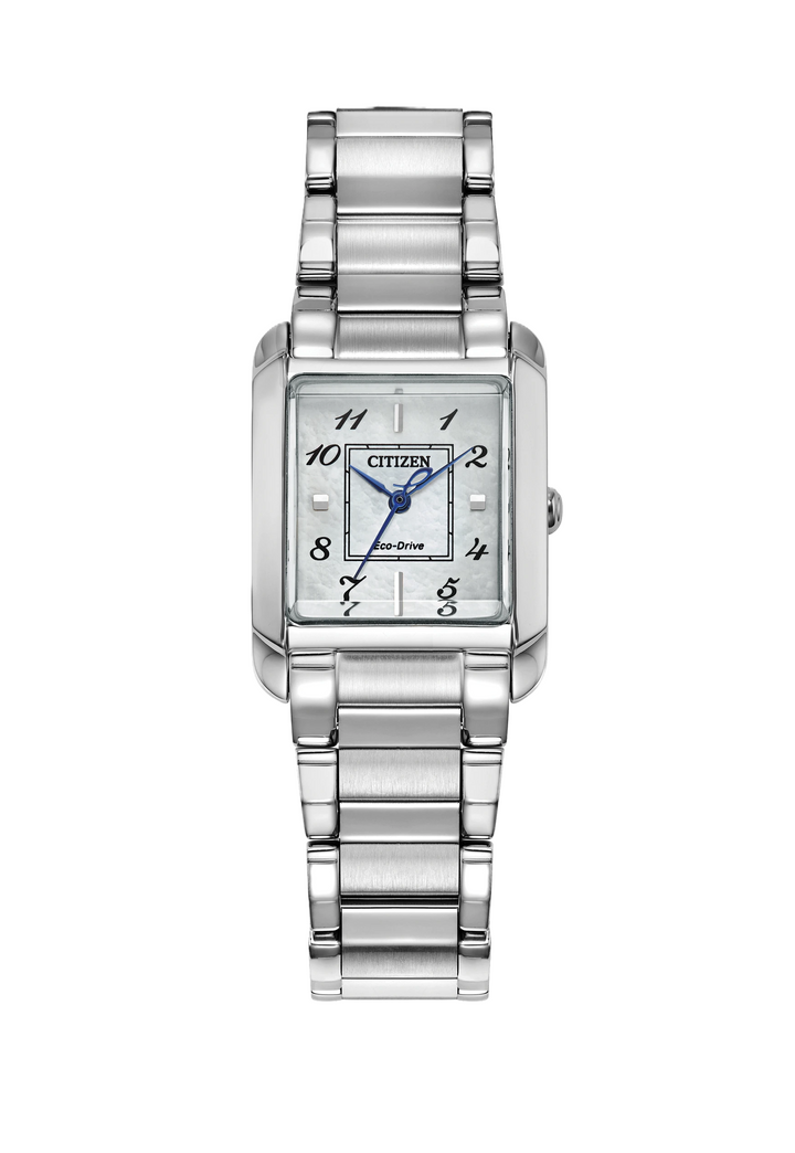 Citizen L Bianca | Women’s Eco-Drive Watch | Stainless Steel | White Dial | Bracelet | Rectangular Case | EW5600-52D - Brownee Jewelers