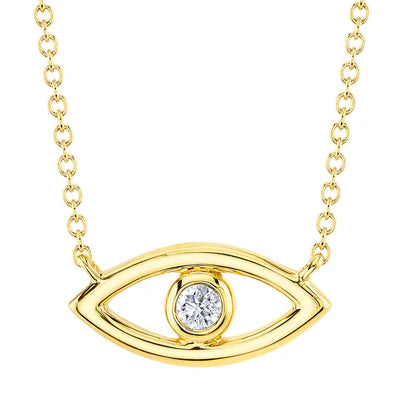 Diamond Bezel Evil Eye Necklace | 14K Yellow Gold | 0.04 ctw | Eye Pendant - Brownee Jewelers