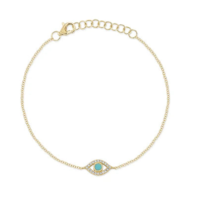 0.06 TOTAL CARAT WEIGHT DIAMOND & 0.07CT COMPOSITE TURQUOISE EYE BRACELET IN 14K YELLOW GOLD