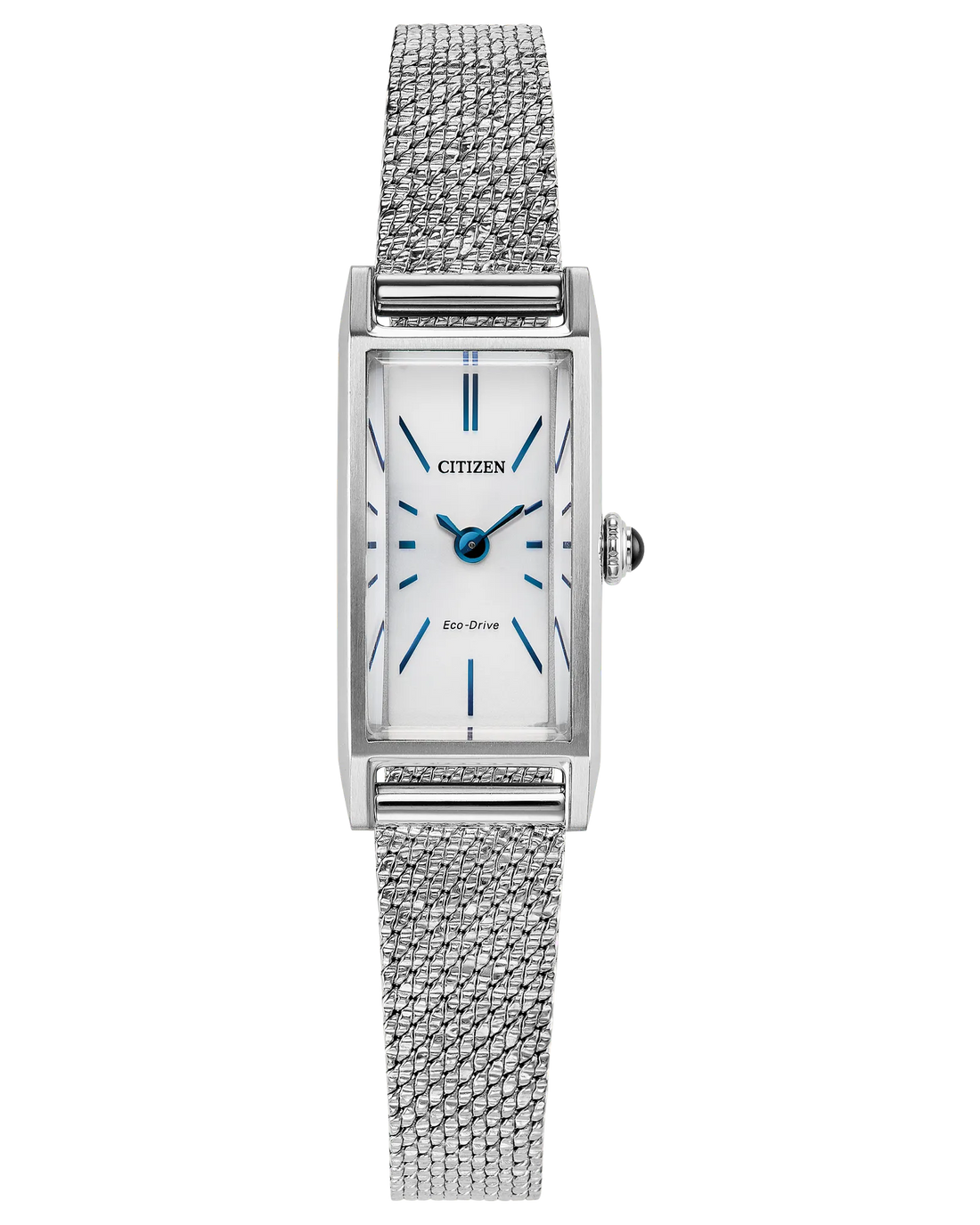 Fio | Citizen Eco-Drive Ladies Watch | Stainless Steel | Rectangular White Dial | Mesh Bracelet | WR Dress Style - Brownee Jewelers