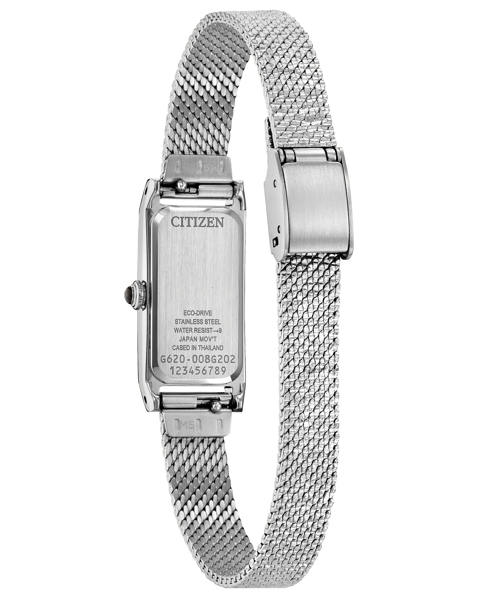 Fio | Citizen Eco-Drive Ladies Watch | Stainless Steel | Rectangular White Dial | Mesh Bracelet | WR Dress Style - Brownee Jewelers