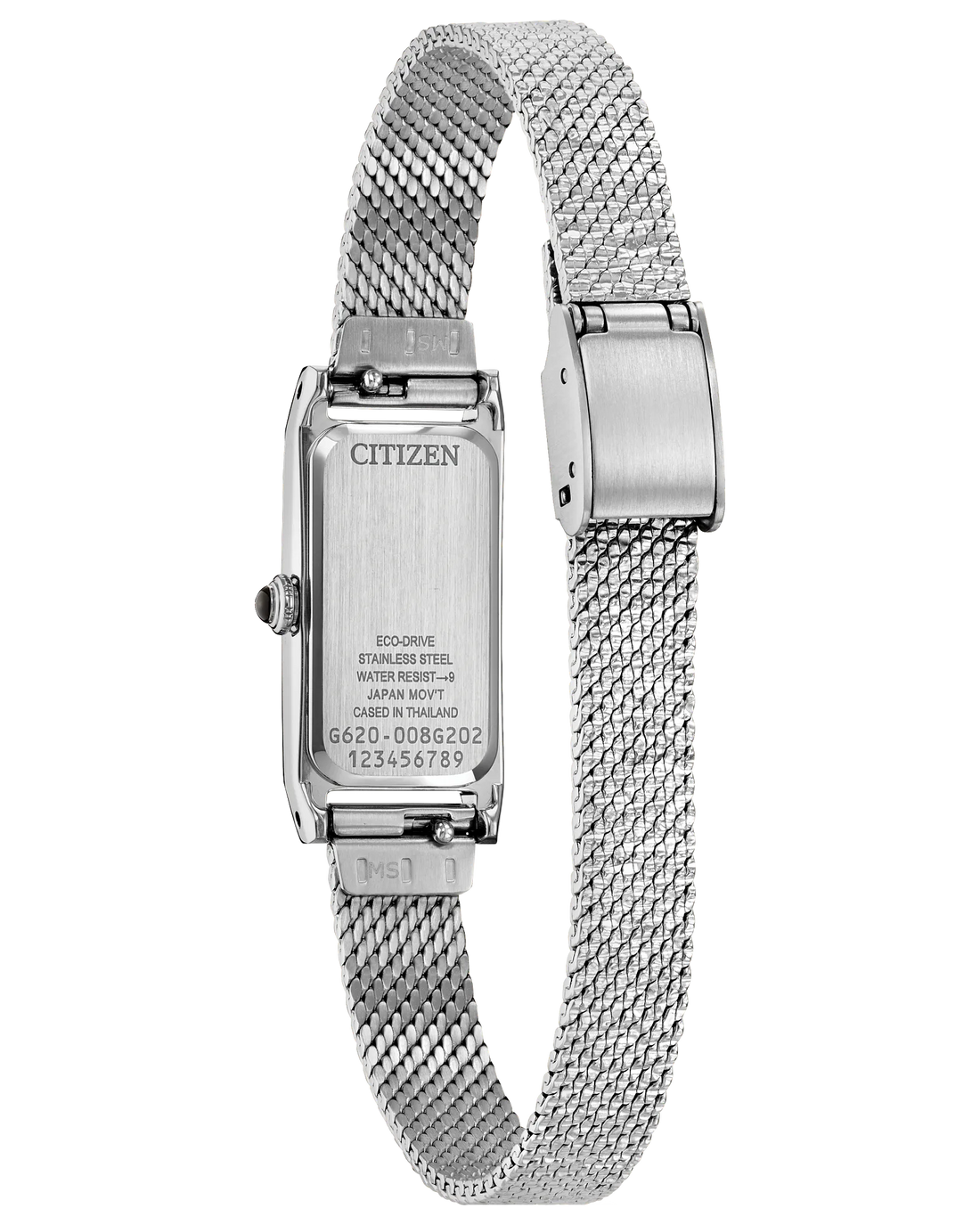 Fio | Citizen Eco-Drive Ladies Watch | Stainless Steel | Rectangular White Dial | Mesh Bracelet | WR Dress Style - Brownee Jewelers