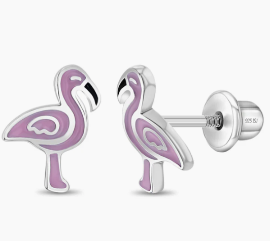 SILVER ENAMELED FLAMINGO EARRINGS 