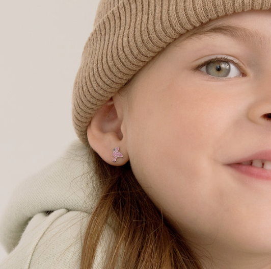 SILVER ENAMELED FLAMINGO EARRINGS 