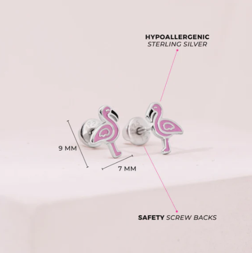 SILVER ENAMELED FLAMINGO EARRINGS 