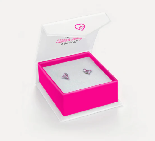 SILVER ENAMELED FLAMINGO EARRINGS 