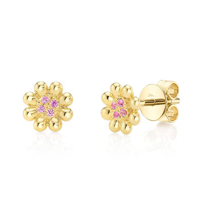 Pink Sapphire Flower Stud Earrings | 14K Yellow Gold | 0.06 ctw | Stud Earrings - Brownee Jewelers