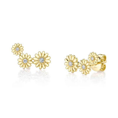 Diamond Flower Stud Earrings | 14K Yellow Gold | 0.09 ctw | Stud Earrings - Brownee Jewelers