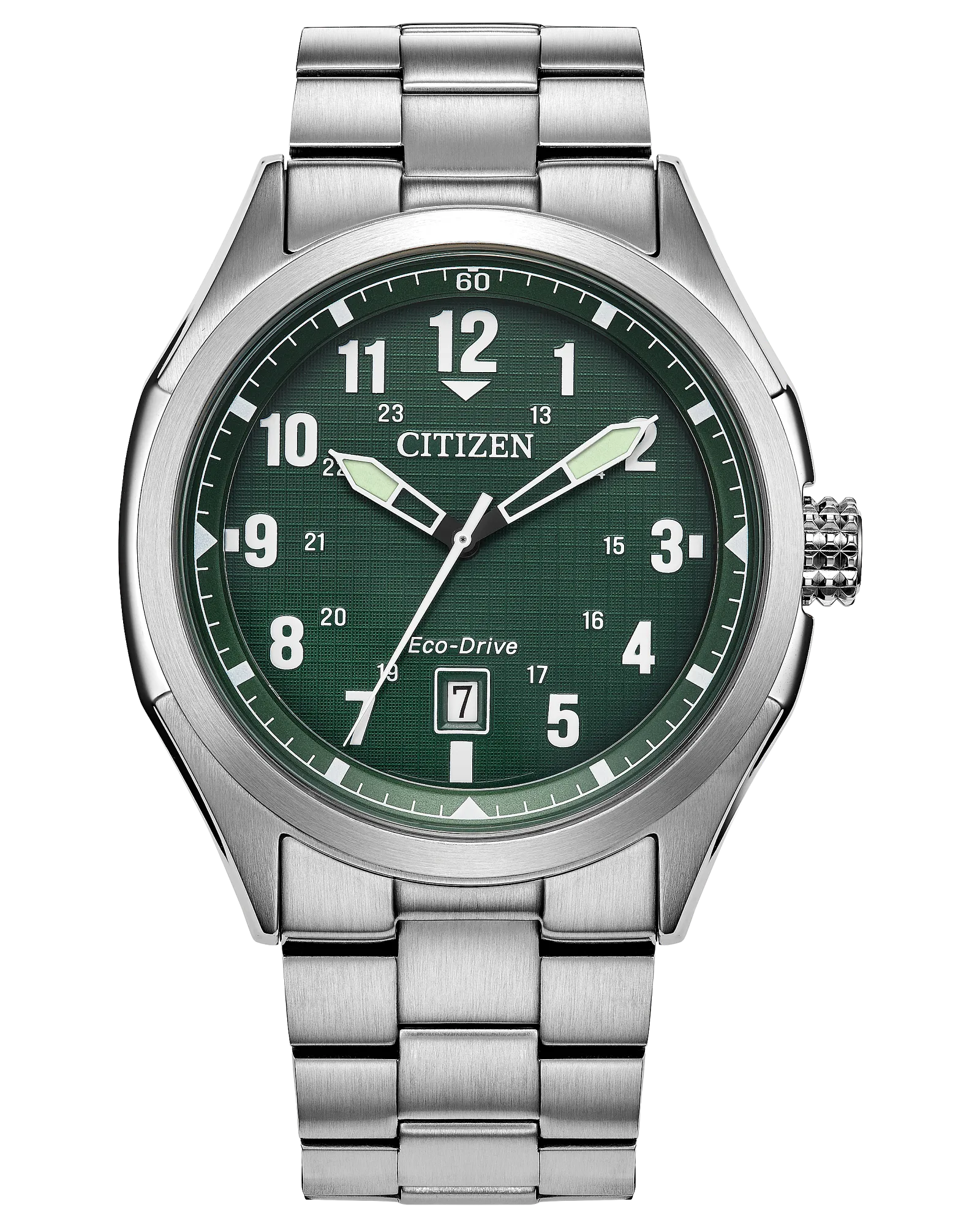 Terra Force | Citizen Eco-Drive Green Dial Watch | Stainless Steel | WR100 Bracelet Watch | Men’s Field Style Design - Brownee Jewelers