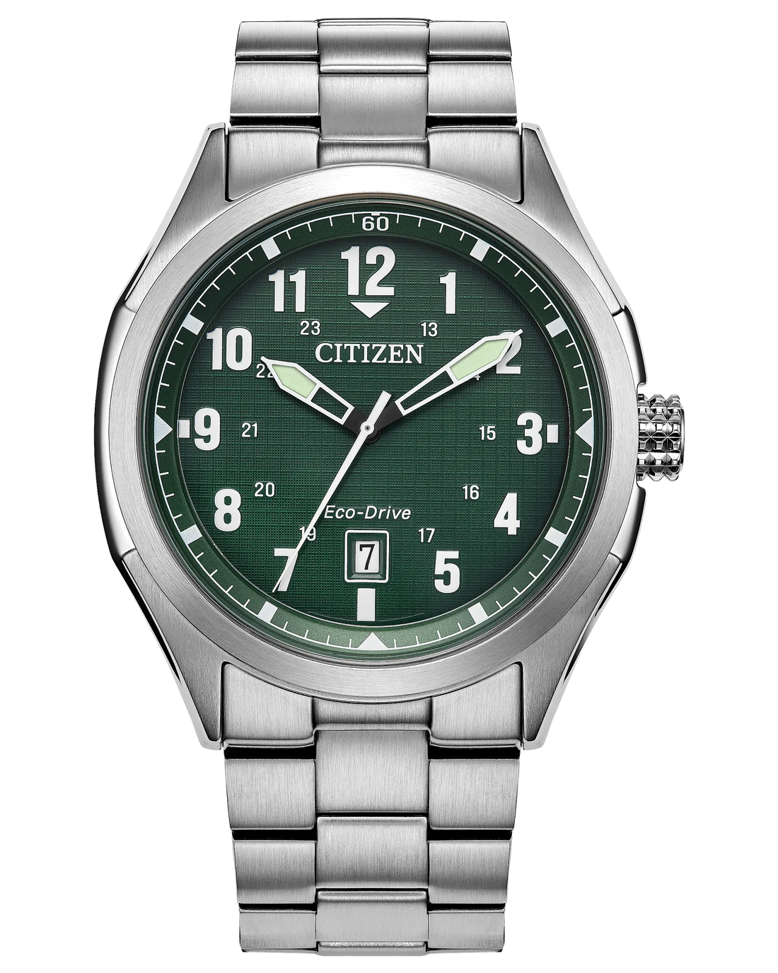 Terra Force | Citizen Eco-Drive Green Dial Watch | Stainless Steel | WR100 Bracelet Watch | Men’s Field Style Design - Brownee Jewelers