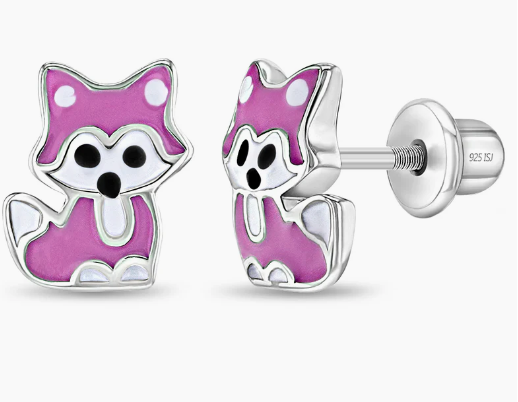 RED FOX ENAMEL SILVER EARRINGS