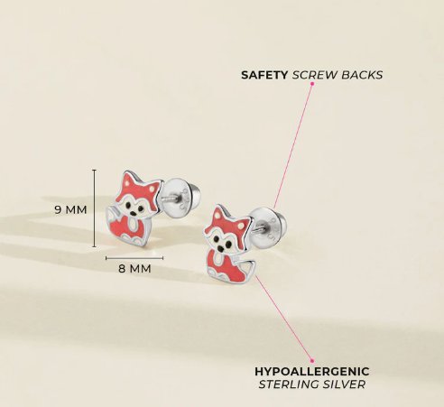 RED FOX ENAMEL SILVER EARRINGS