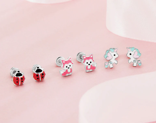 RED FOX ENAMEL SILVER EARRINGS