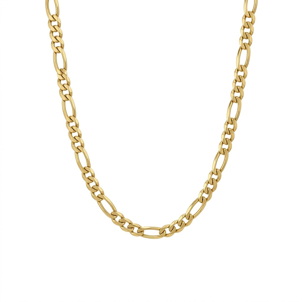 5.6mm Figaro Link Chain Necklace | Sterling Silver & 18K Gold Plated | 24 Inch | SSG-32-150-24 - Brownee Jewelers