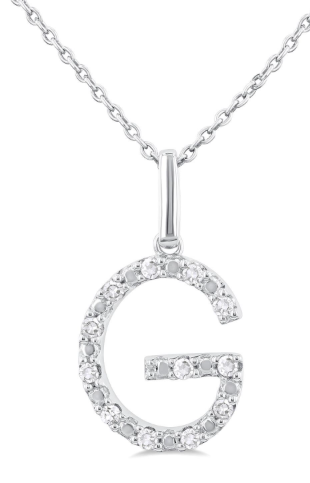 Silver Block 'G' Initial Diamond Pendant