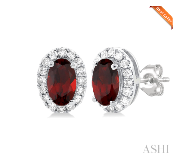 Oval Shape Gemstone & Halo Diamond Earrings