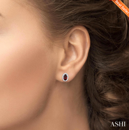 Oval Shape Gemstone & Halo Diamond Earrings