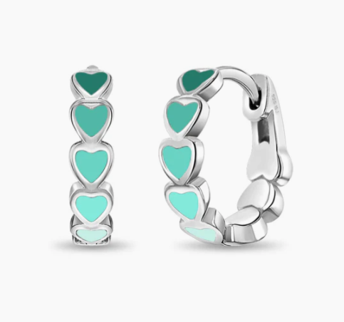 GREEN OMBRE HEART HOOP SILVER EARRINGS 