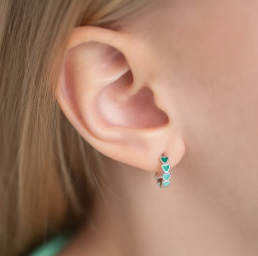 GREEN OMBRE HEART HOOP SILVER EARRINGS 