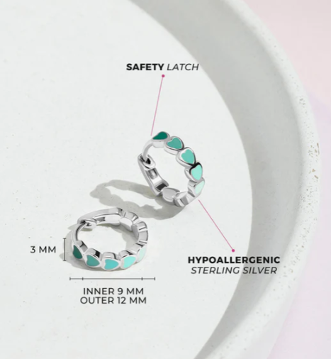 GREEN OMBRE HEART HOOP SILVER EARRINGS 