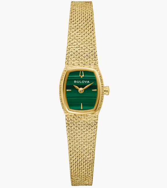 Bulova Goddess of Time | Ladies Watch | Gold-Tone Stainless Steel | Green Malachite Dial | Mesh Bracelet | 97L184 - Brownee Jewelers