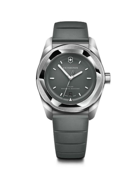 VictorInox Concept One Solar Stainless Steel Watch with a Silver Dial and Storm Gray Rubber Strap