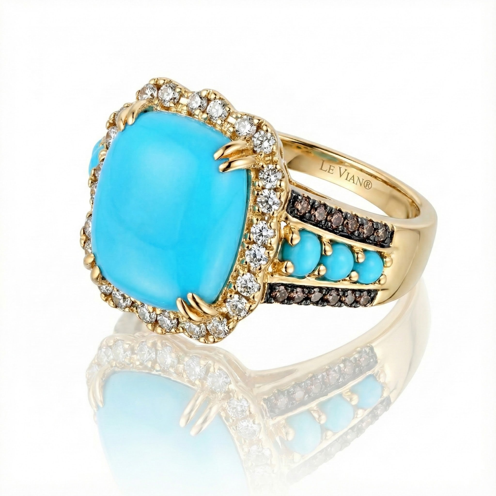 Turquoise & Diamond Halo Ring | 14K Yellow Gold | 4.72 ct Turquoise & 0.47 ctw Diamonds | Statement Ring - Brownee Jewelers