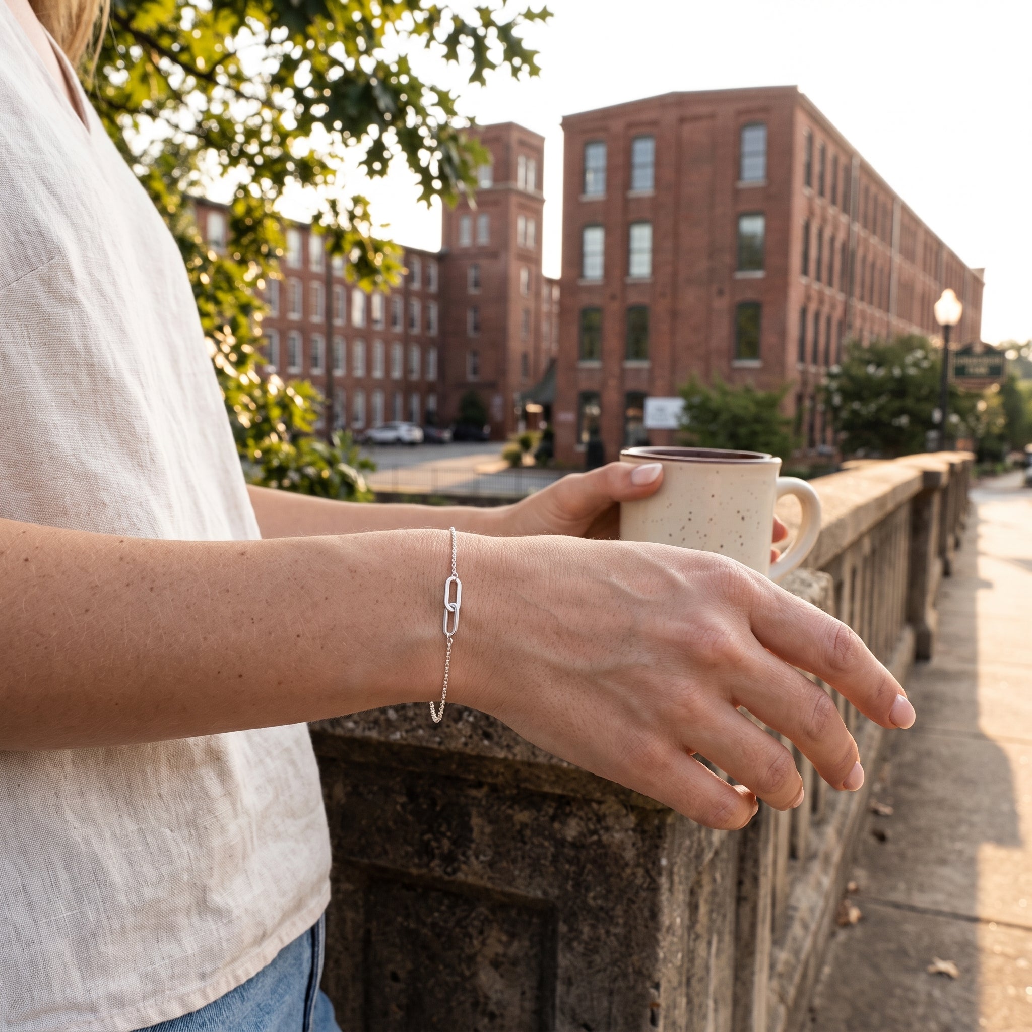 6.5 Inch Sterling Silver Double Link Rolo Adjustable Bracelet from the Simplicity Collection