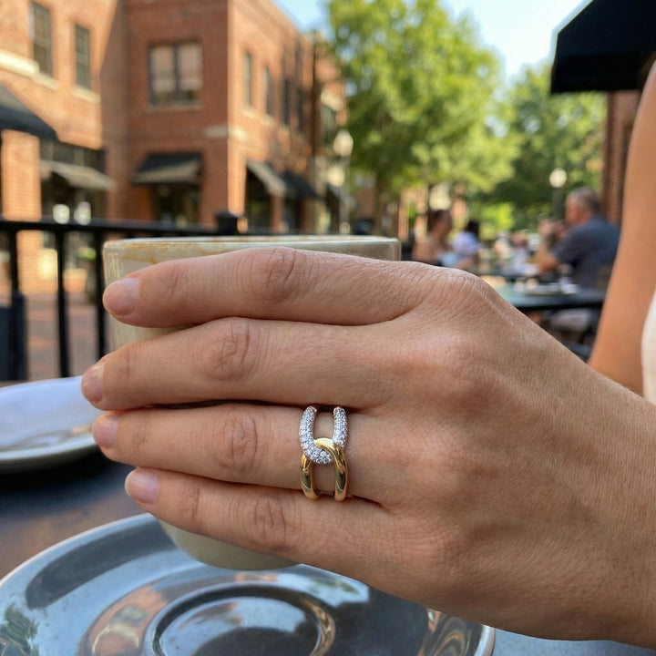 Diamond Link Ring | 14K Two-Tone Gold | 0.71 ctw | Pavé Fashion Ring - Brownee Jewelers