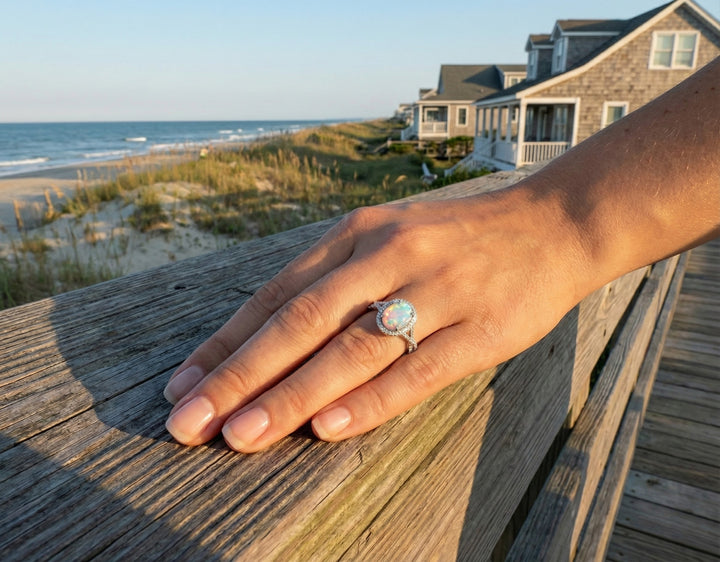 Lafonn Oval Simulated Opal Halo Ring