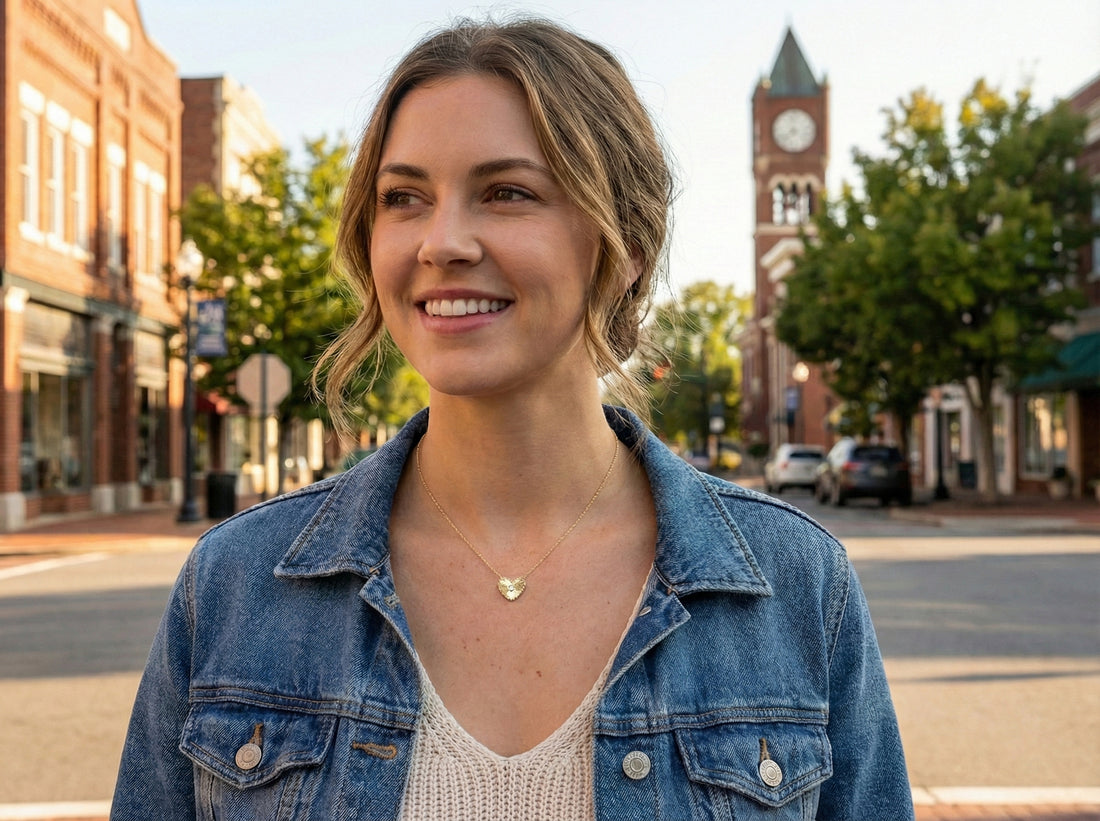 Ribbed Heart Diamond Necklace | 14K Yellow Gold | 0.02 ctw | Bezel Heart Pendant - Brownee Jewelers