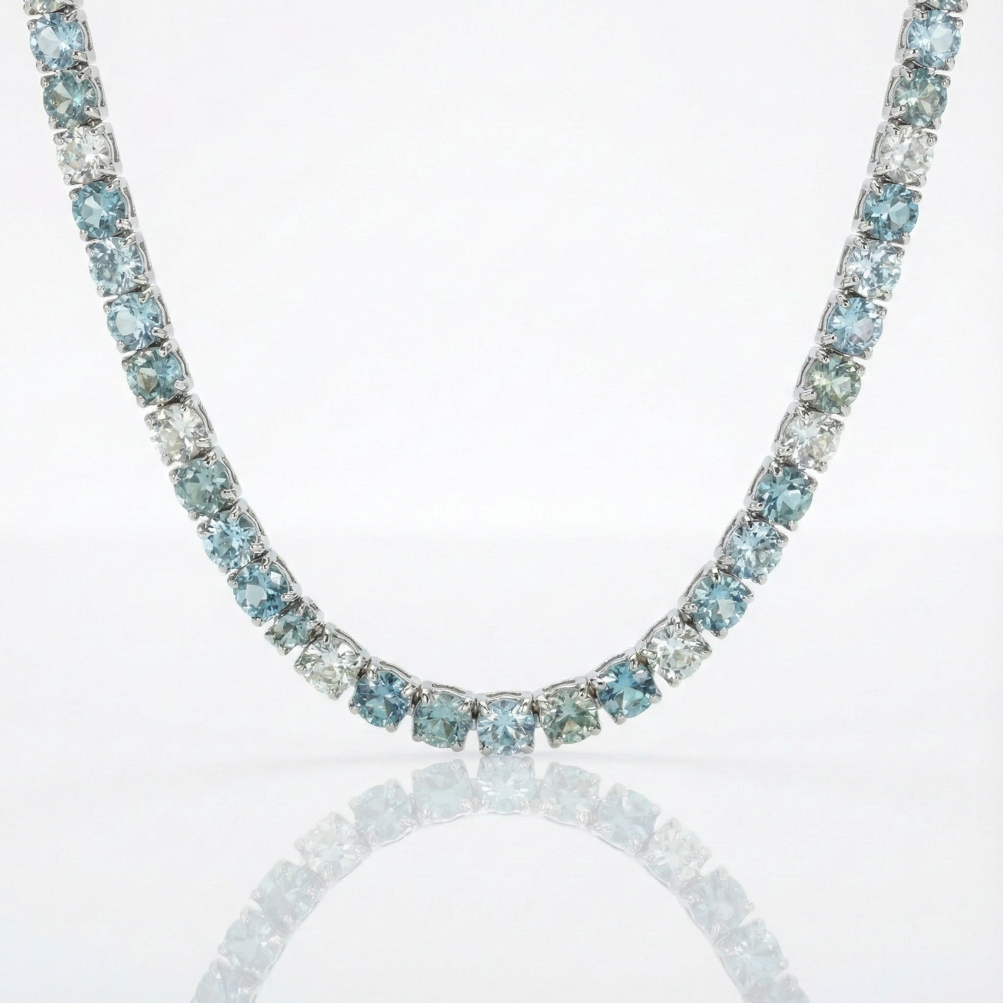Ombre Sapphire Tennis Necklace | 17.17 ctw Blue & Green Sapphires | 14K White Gold | 18" - Brownee Jewelers