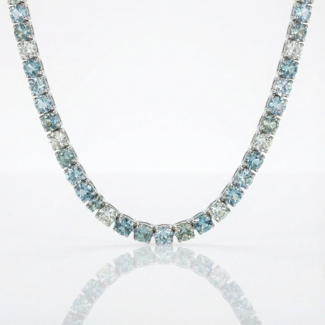 Ombre Sapphire Tennis Necklace | 17.17 ctw Blue & Green Sapphires | 14K White Gold | 18" - Brownee Jewelers