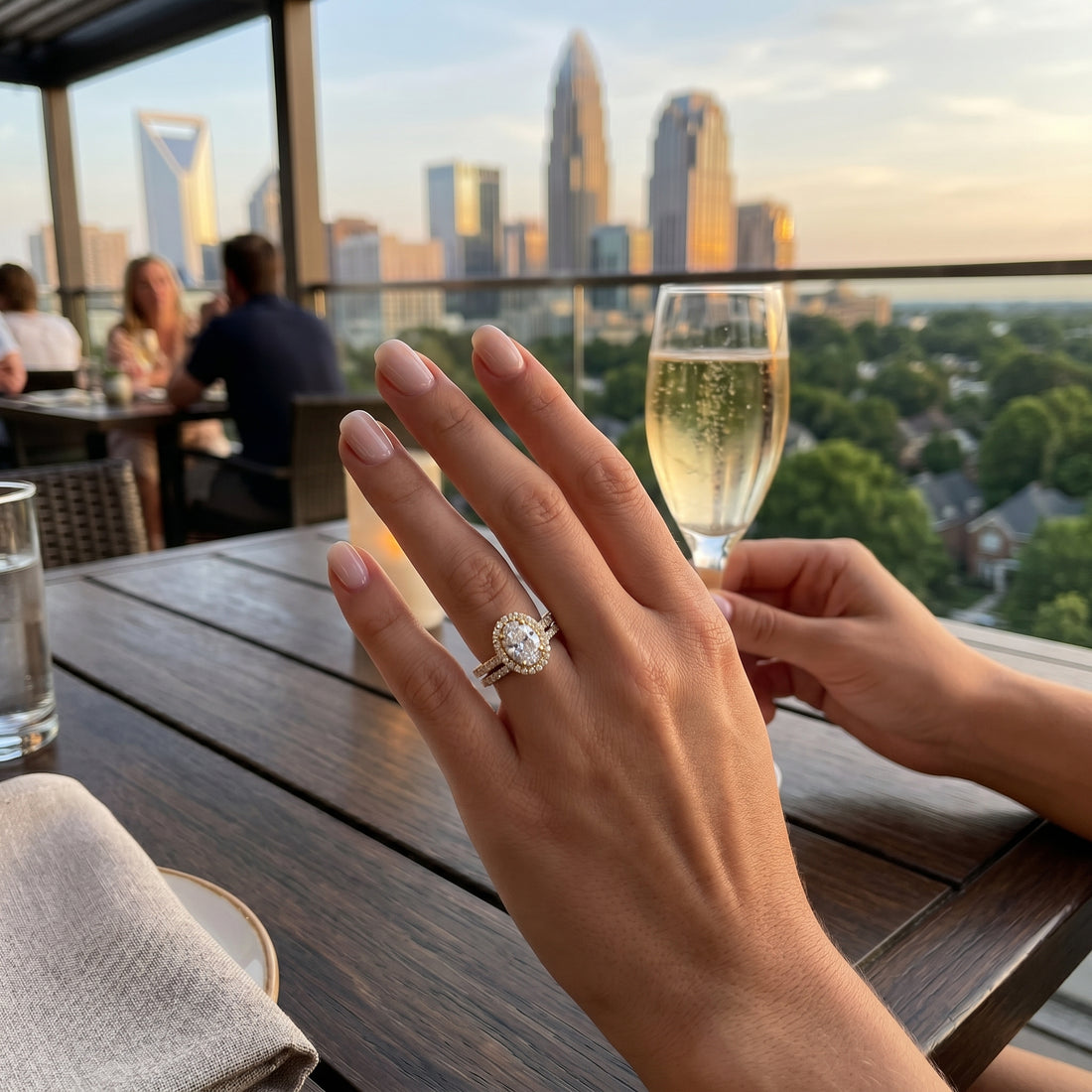 Oval Diamond Halo Bridal Set | 14K Yellow Gold | Diamond Engagement Ring & Matching Wedding Band | 0.50 CT Center Diamond - Brownee Jewelers