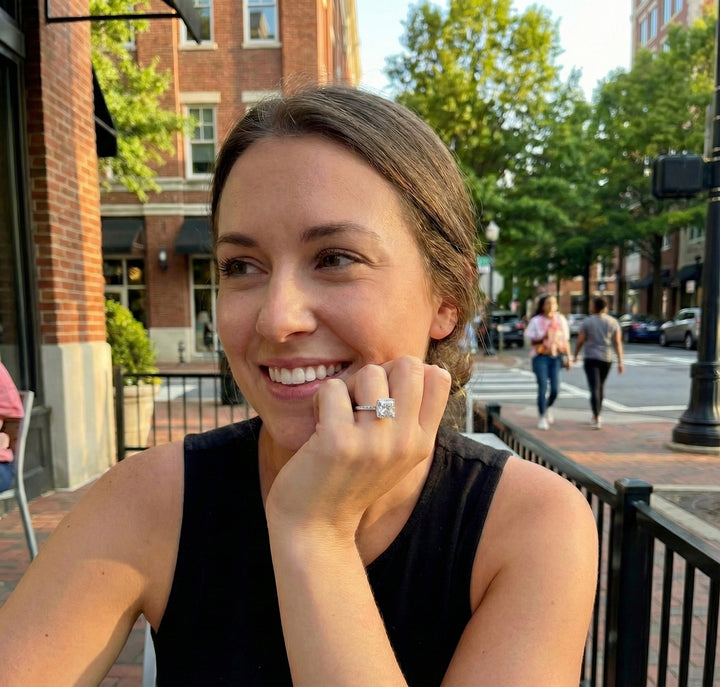 3.08 ct Princess-Cut Lab-Grown Diamond Halo Engagement Ring | 14K White Gold | 3.47 ctw | VS2 E - Brownee Jewelers