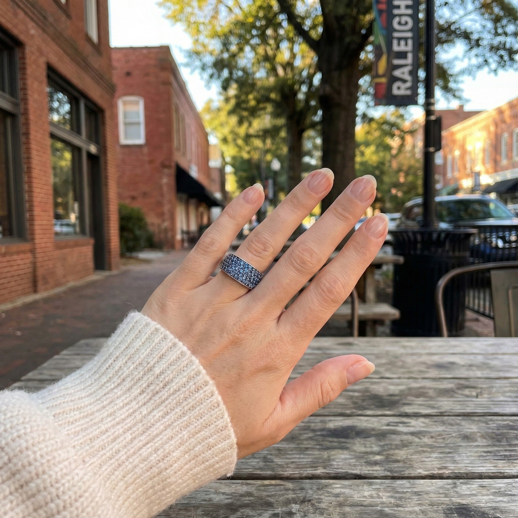 Ombre® Blue Sapphire Band | 14K White Gold | 2.50 ctw | Pavé Sapphire Ring - Brownee Jewelers