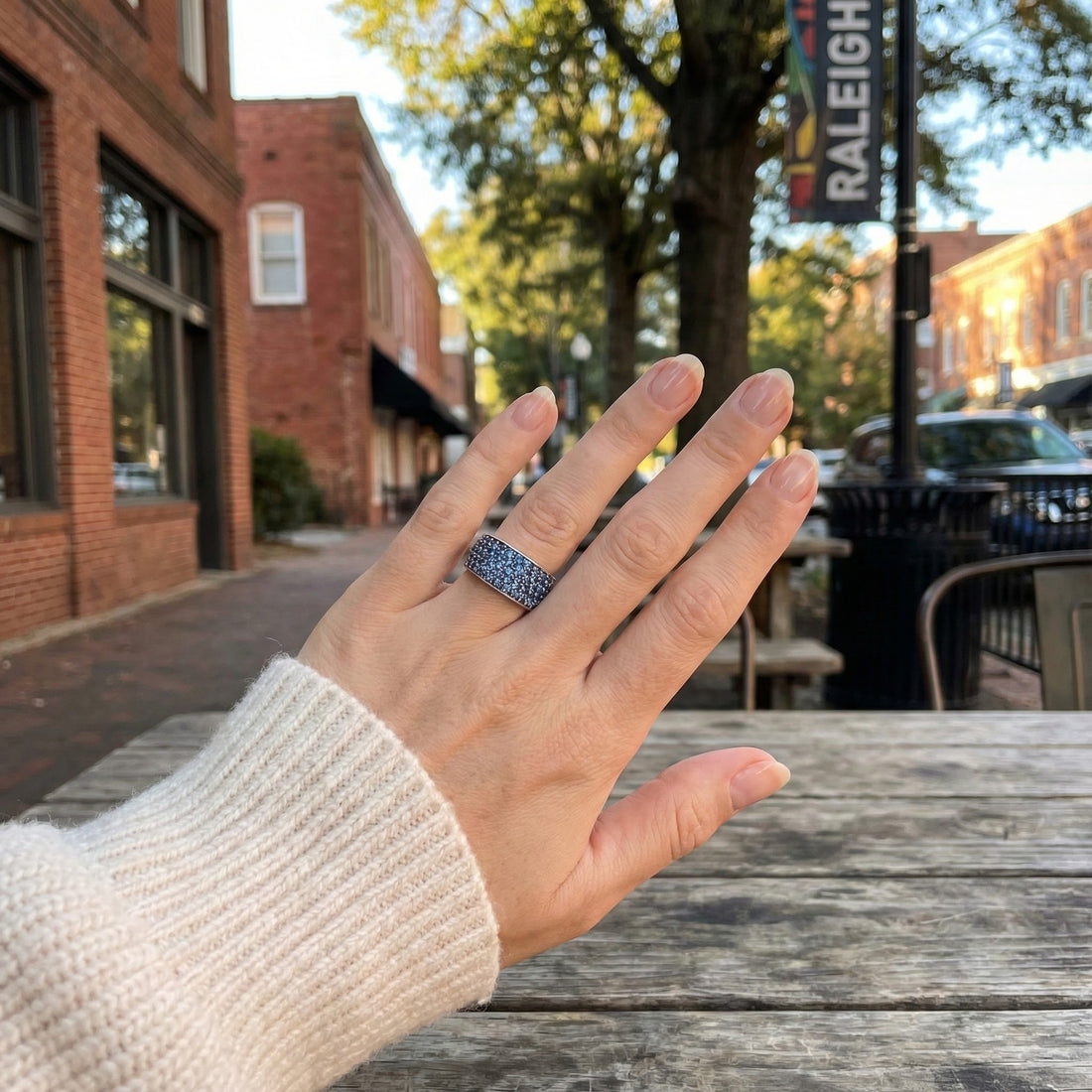 Ombre® Blue Sapphire Band | 14K White Gold | 2.50 ctw | Pavé Sapphire Ring - Brownee Jewelers