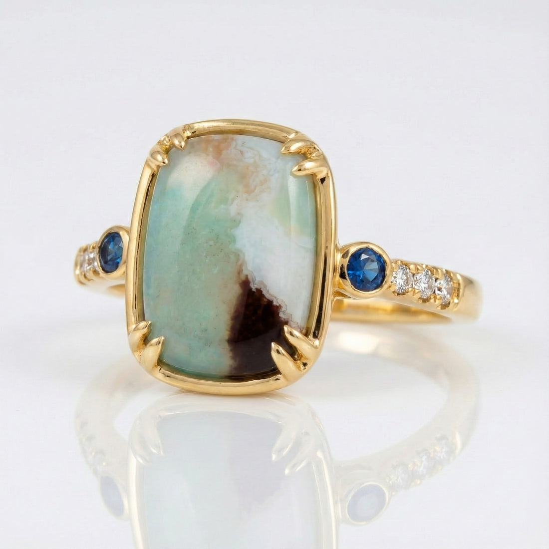 Peacock Aquaprase™ & Sapphire Ring | 14K Yellow Gold | Diamond Accents - Brownee Jewelers