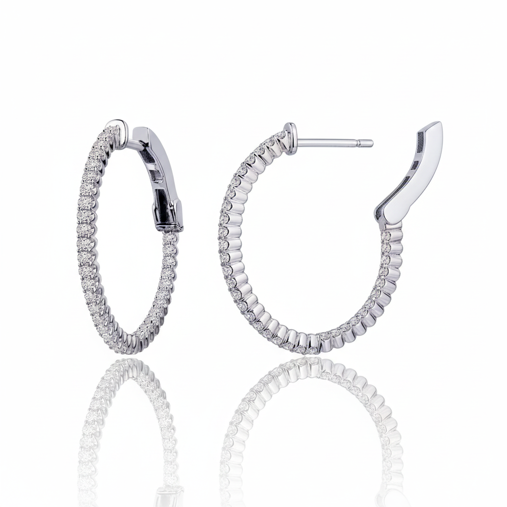 Inside-Out CZ Hoop Earrings | Sterling Silver | Hinged Hoops - Brownee Jewelers