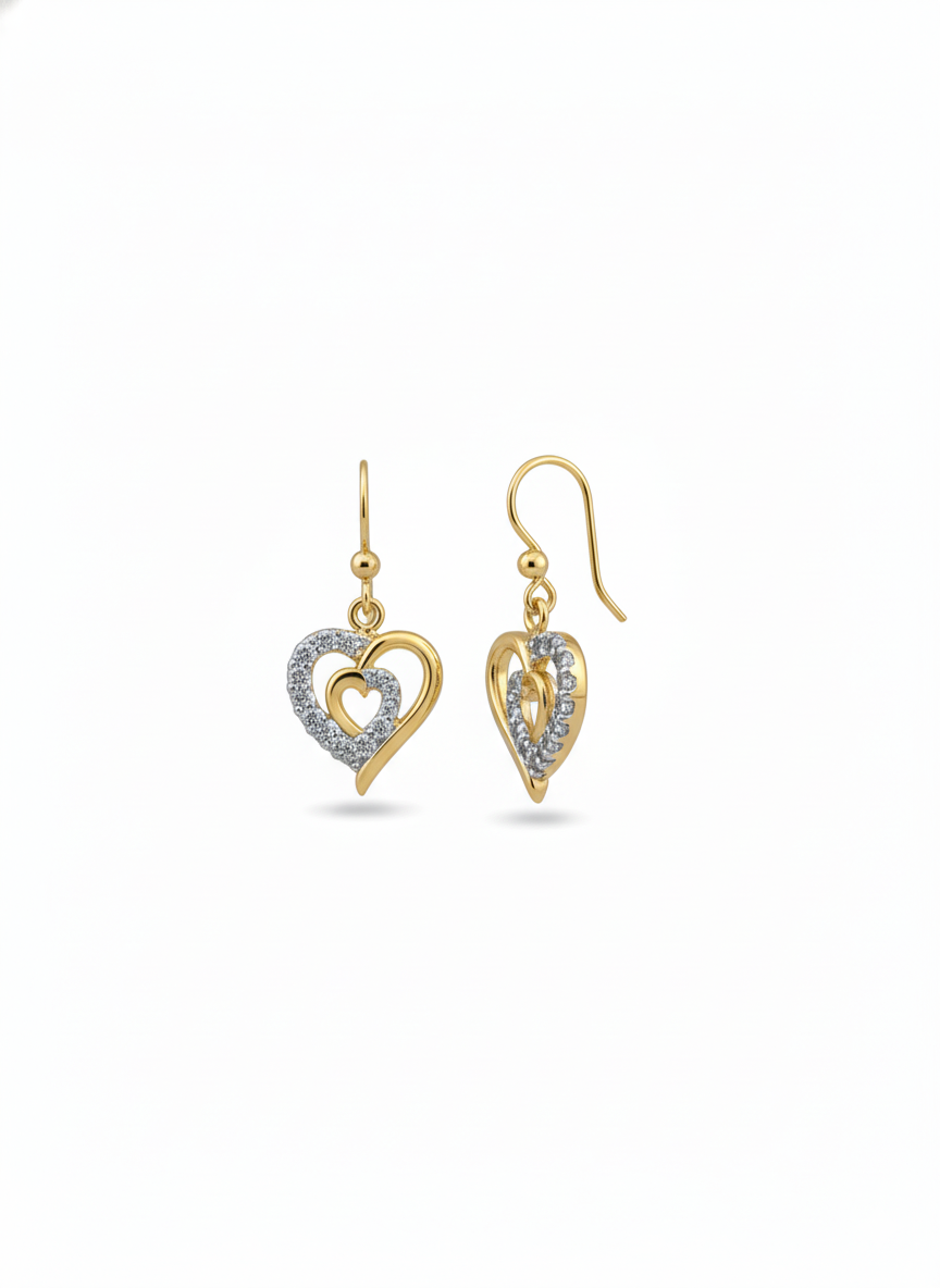 Gold-Plated Sterling Silver .10ct Lab Diamond Heart Earrings