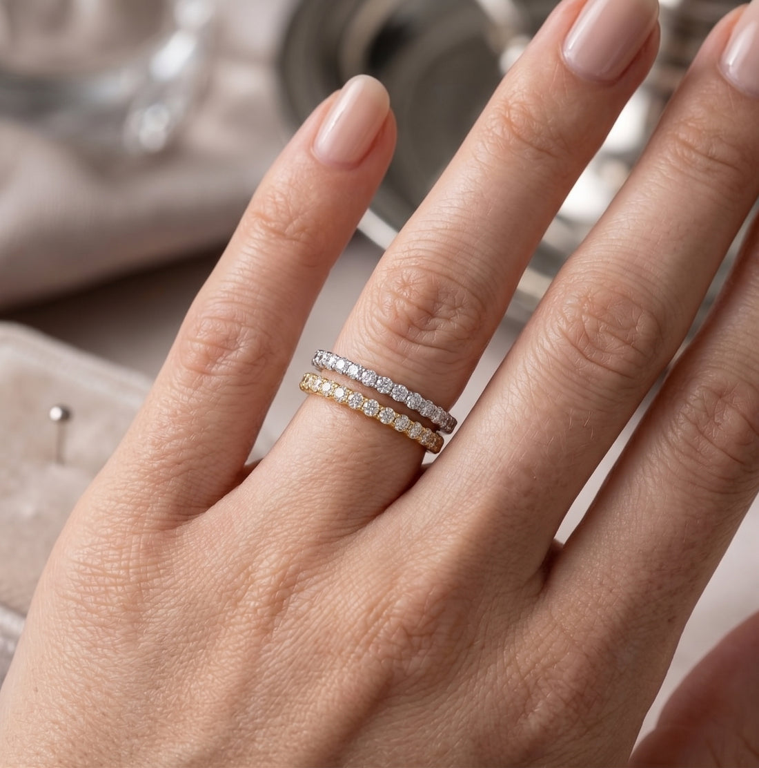0.12 Total Carat Weight Round Diamond Pavé Stack Ring in 14K Yellow Gold