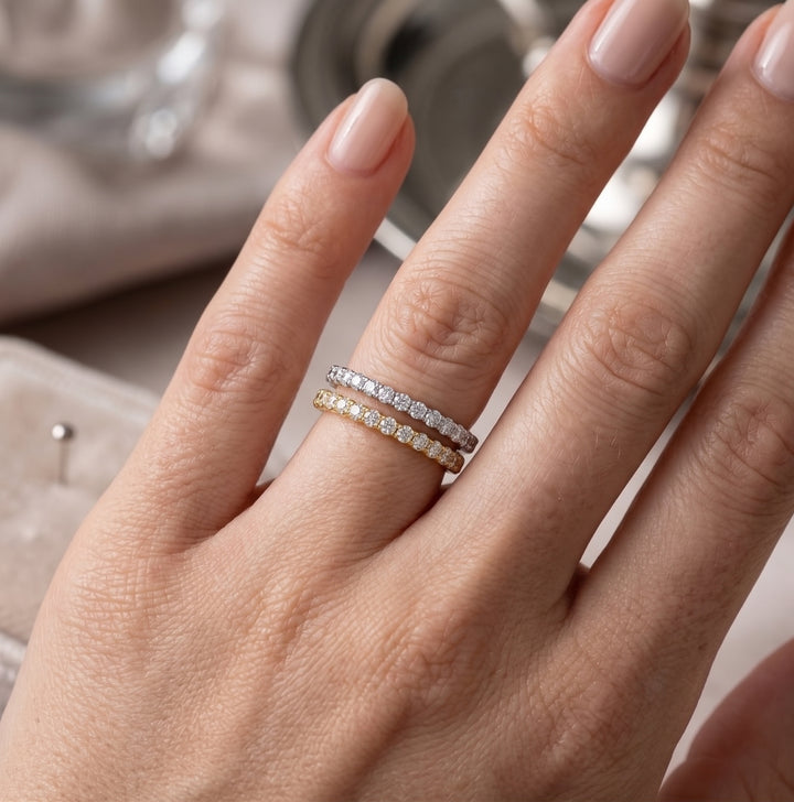 0.12 Total Carat Weight Round Diamond Pavé Stack Ring in 14K Yellow Gold
